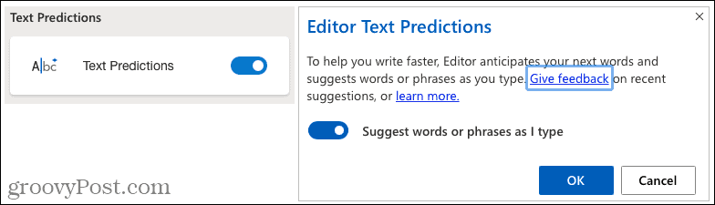 Текстови прогнози на Microsoft Editor