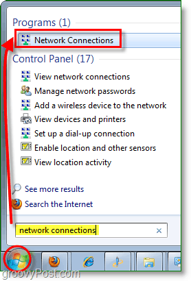 отворете диалога за мрежовите си връзки в Windows 7