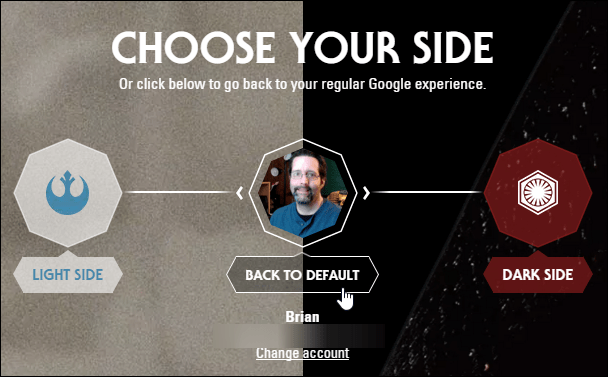 Темата на Google Star Wars по подразбиране