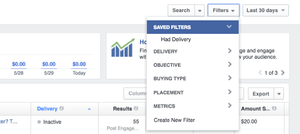 данните за филтриране на реклами във Facebook