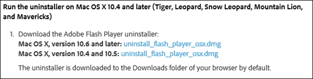 Деинсталирайте флаш уебсайта Mac