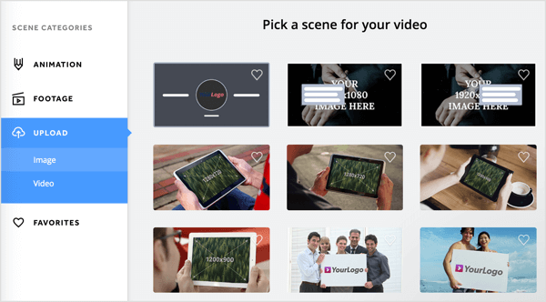 Изберете сцена за видеоклипа си в раздела Biteable Upload.