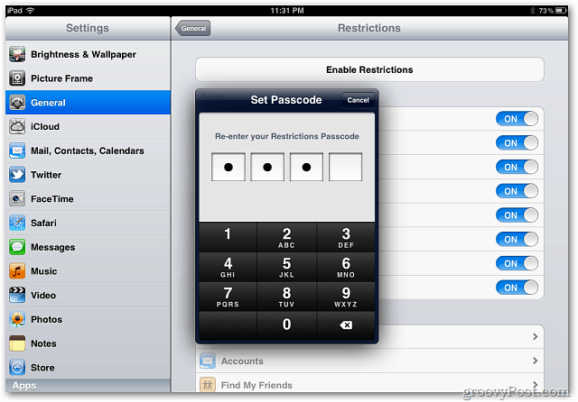 iOS Задайте парола
