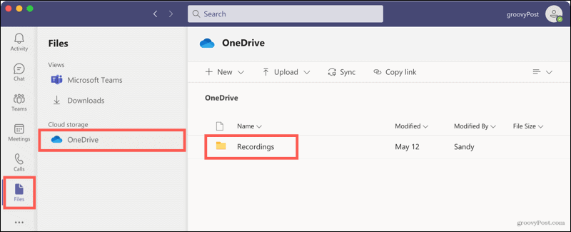 Файлове, OneDrive, записи в екипи