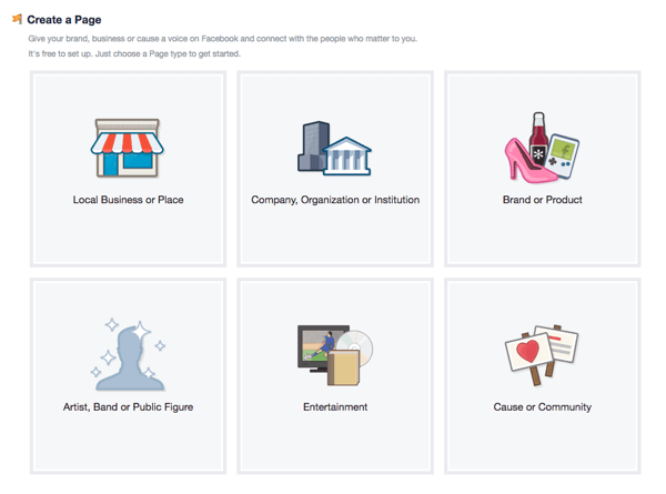 Изберете внимателно типа за вашата Facebook страница.