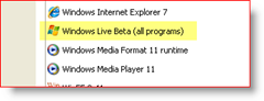 Контролен панел, Windows XP, инсталирани приложения, Windows Live Beta (всички програми)