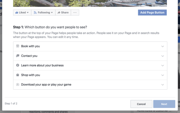 Стъпка 1, за да създадете бутона за призив за действие на вашата бизнес страница във Facebook.