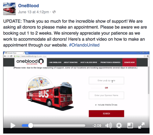 oneblood facebook видео