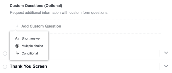 Можете да добавите персонализиран въпрос към формуляра си за олово.