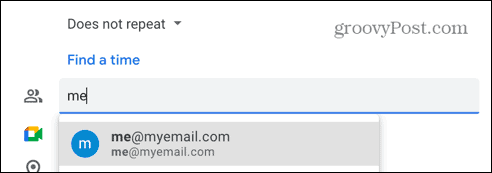 имейл, предложен от google календар