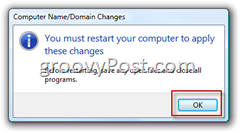 Windows Vista Присъединете се към потвърждение на домейна на AD Active Directory, за да рестартирате компютъра