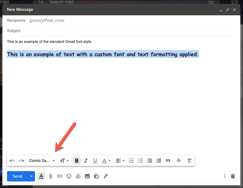 Ръчна промяна на стила на шрифта в Gmail
