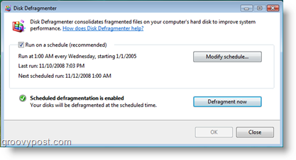 Дефрагментатор на дискове за Job Scheduler за Windows Vista