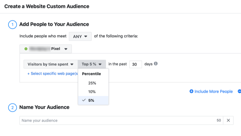 създайте персонализирана аудитория на уебсайта на Facebook по прекарано време