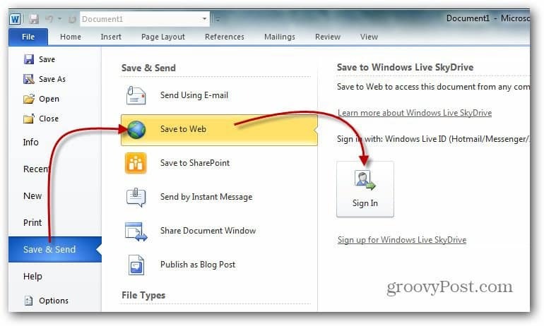Как да картографирате мрежово устройство към Windows Live Skydrive с Office 2010
