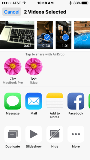 AirDrop улеснява прехвърлянето на видеоклипове от вашия iPhone към вашия Mac.