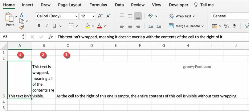Пример за различни формати за опаковане на текст в Excel