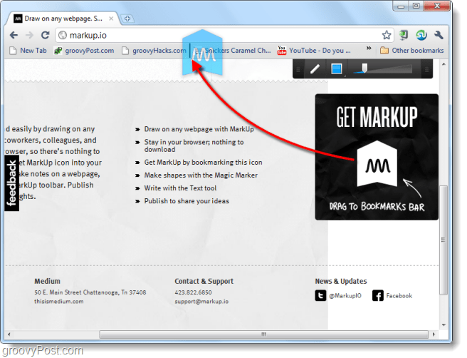 Уебсайтове за заснемане на екрана и рисувайте върху тях с помощта на Markup.io