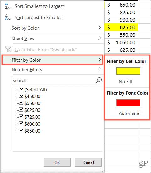 Филтрирайте по цвят в Excel