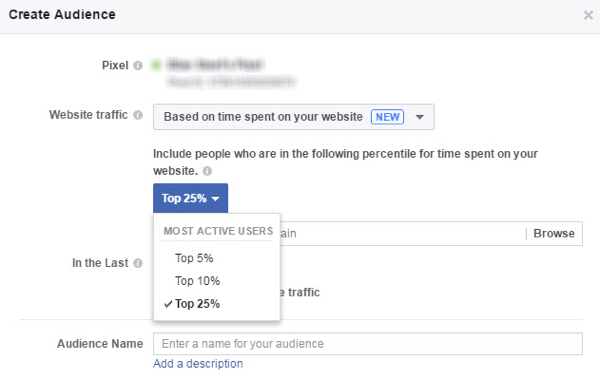 Създайте Facebook персонализирана аудитория от хора, които прекарват най-много време на вашия уебсайт.