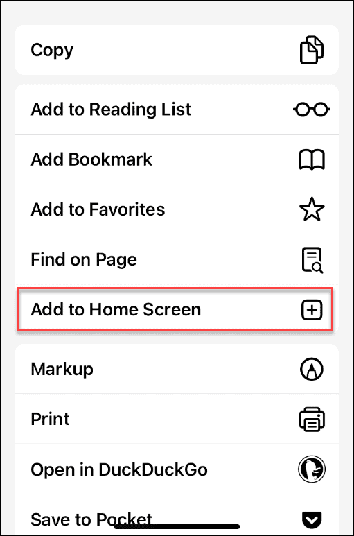 добавяне към началния екран на iphone