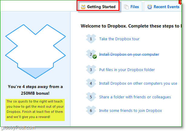 Снимка на Dropbox - как да постигнете 250mb допълнително бързо