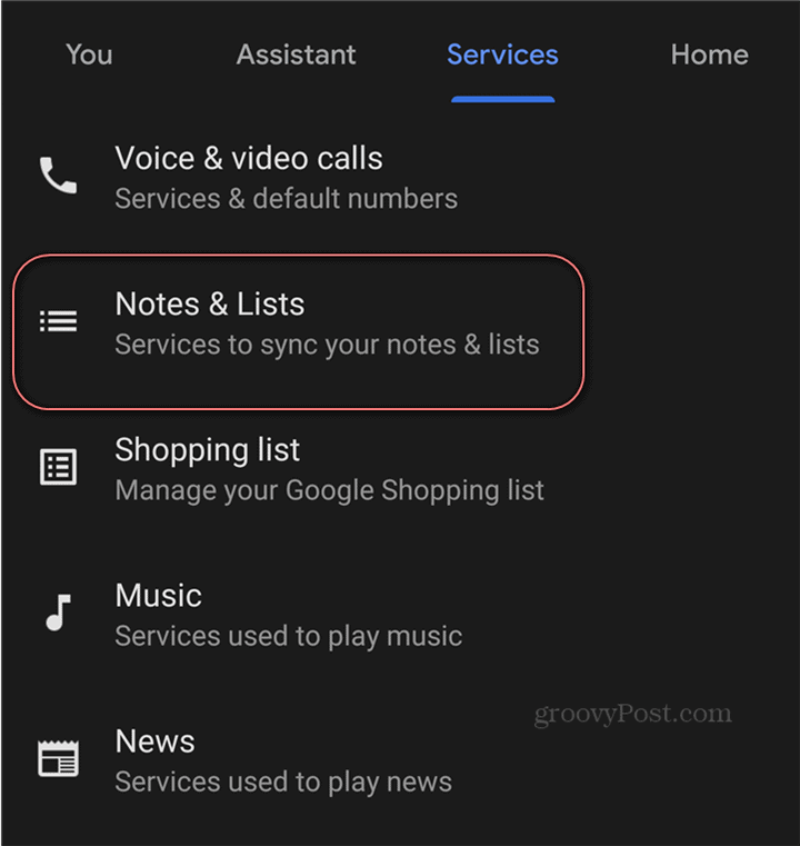 Google Assistant Списъци с бележки за настройки на Google Keep