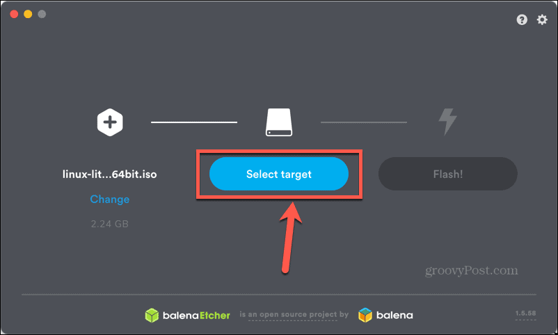 etcher изберете цел