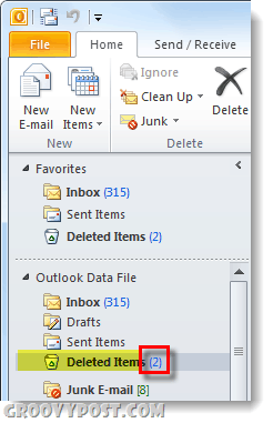 Outlook 2010 папка с изтрити елементи
