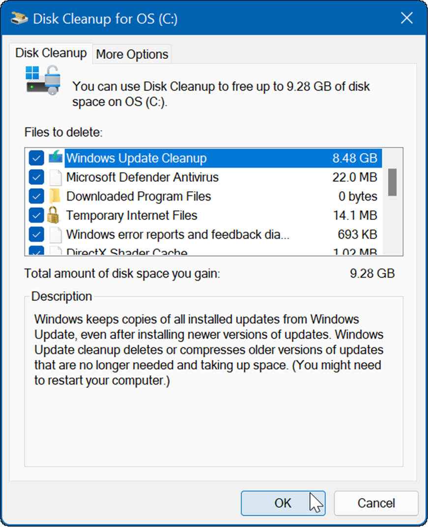 резултатът ще бъде няколко временни файла, включително почистване на Windows Update