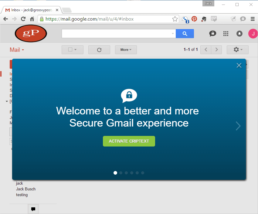 Criptext е инсталиран в gmail