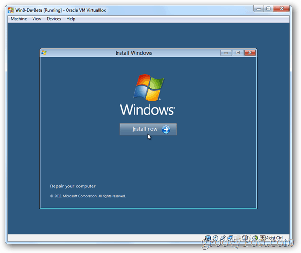 VirtualBox Windows 8 инсталирайте сега кутия