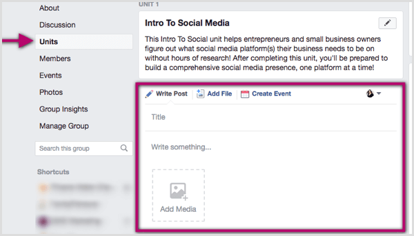Кликнете във вашия групов блок във Facebook и напишете публикация, добавете файл или създайте събитие.