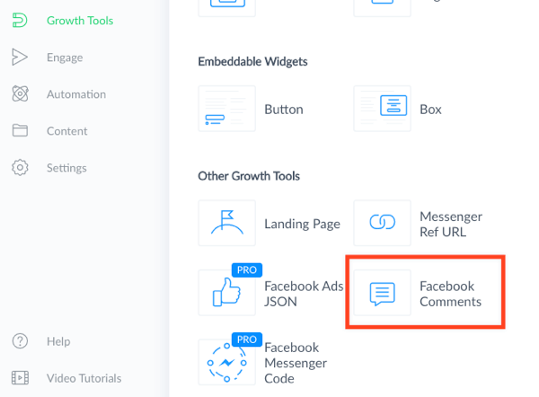 Изберете инструмента за растеж на коментари във Facebook.