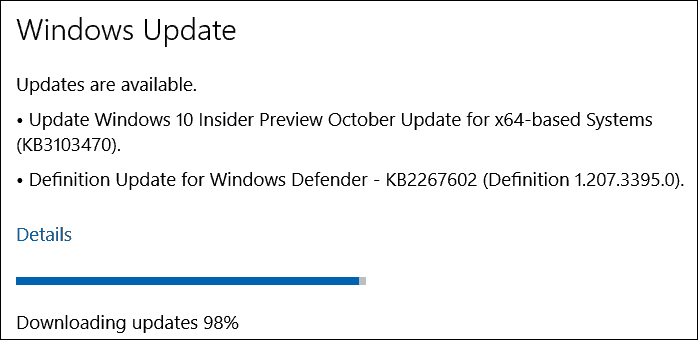 Актуализация през октомври (KB3103470) за Windows 10 Insider Preview