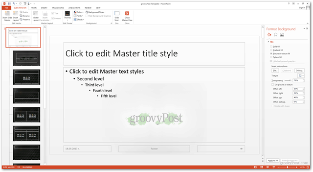 Шаблон за Office 2013 Създайте Направете персонализиран дизайн POTX Персонализирайте ръководството за слайдове за слайдове Как да различавате фона на фона