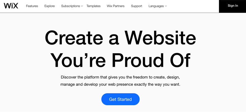 Заглавие на Wix.com „Създайте уебсайт, с който се гордеете“