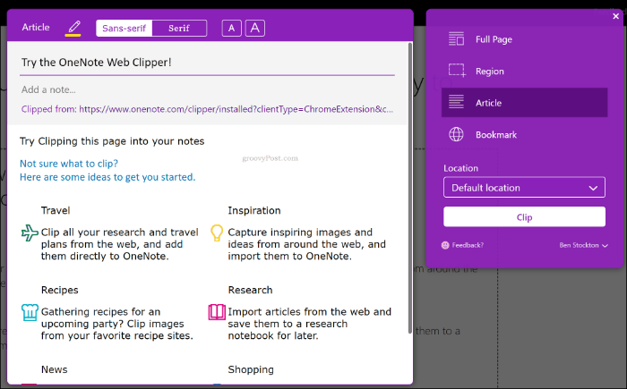 Разширение за OneNote Web Clipper в Google Chrome