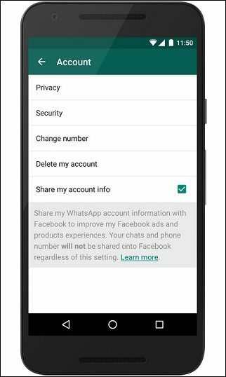 Предотвратете WhatsApp да споделя данни за контакт с Facebook
