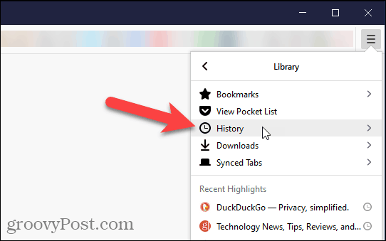 Изберете История в Firefox
