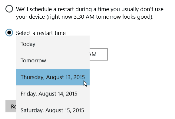 График Ден на рестартиране на Windows 10
