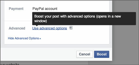 facebook разширени опции в рекламите