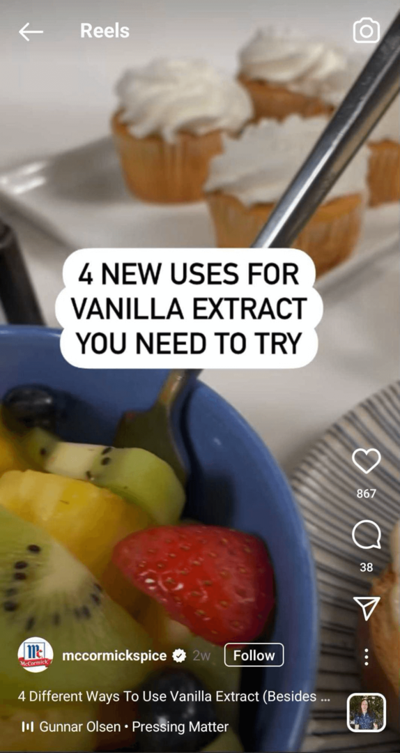 пример за Instagram макара със съвети за продукти