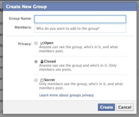 екран за настройка на facebook група