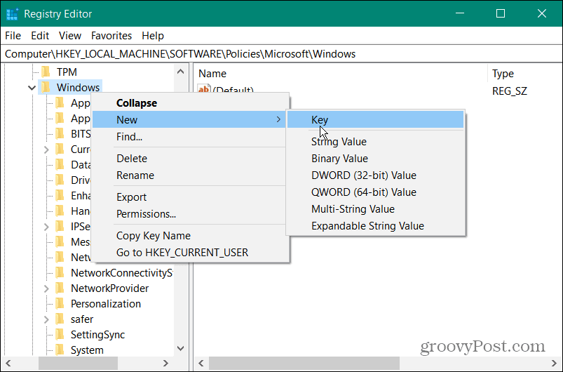 Създайте нов ключ за WindowsUpdate