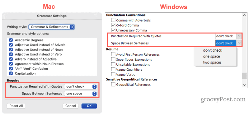 Настройки за пунктуация на Mac и Windows