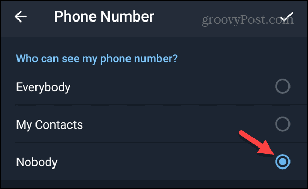 Никой не може да види моя телефонен номер в Telegram на Android