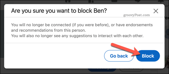 Потвърждаване на блокиране в LinkedIn