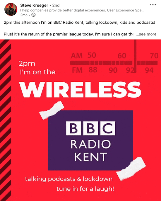 пример за свързано видео от Steve Kreeger, обявяващо появата на подкаст на BBC Radio Kent