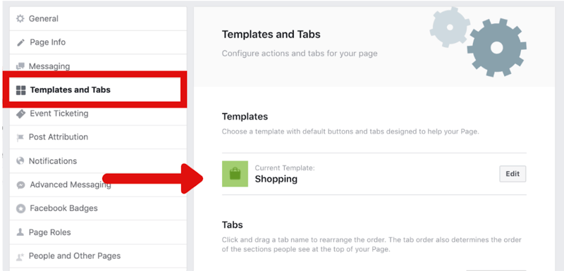как да промените Facebook страницата на шаблон за пазаруване в Настройки